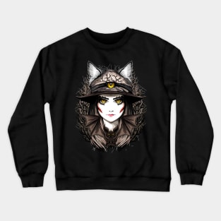 Witch Cat Halloween Creepy Cute Portrait Crewneck Sweatshirt